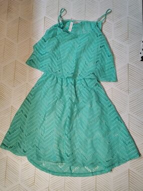 My Story Aqua Lace Chevron Sundress Small